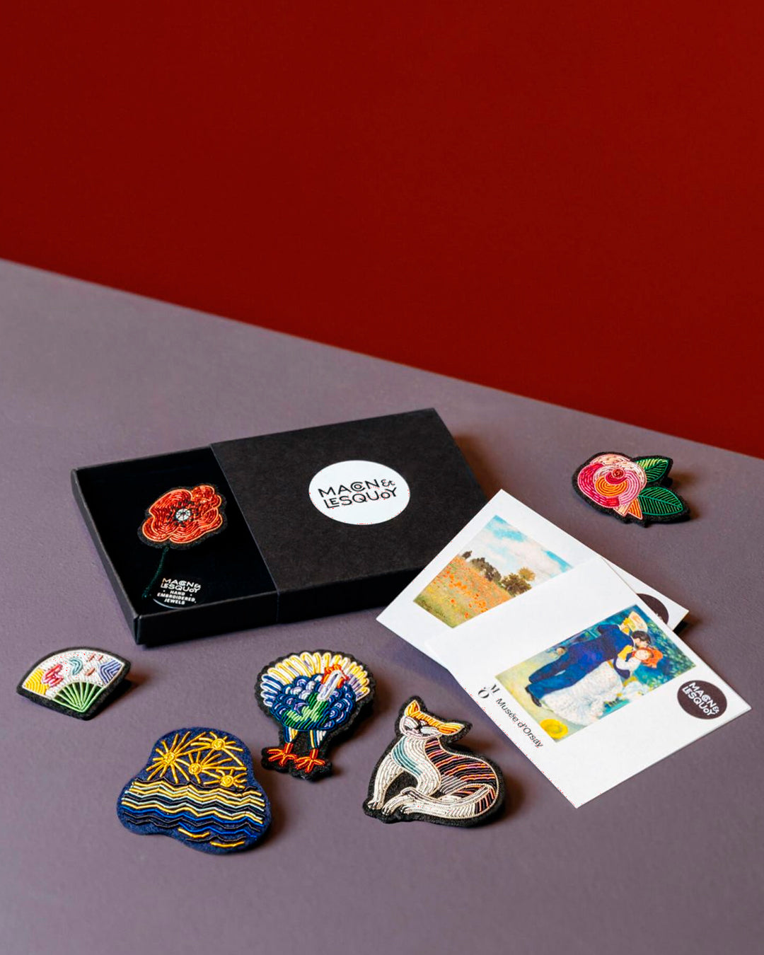 Make a statement with this beautiful hand embroidered decorative lapel pin by Paris based Macon et Lesquoy