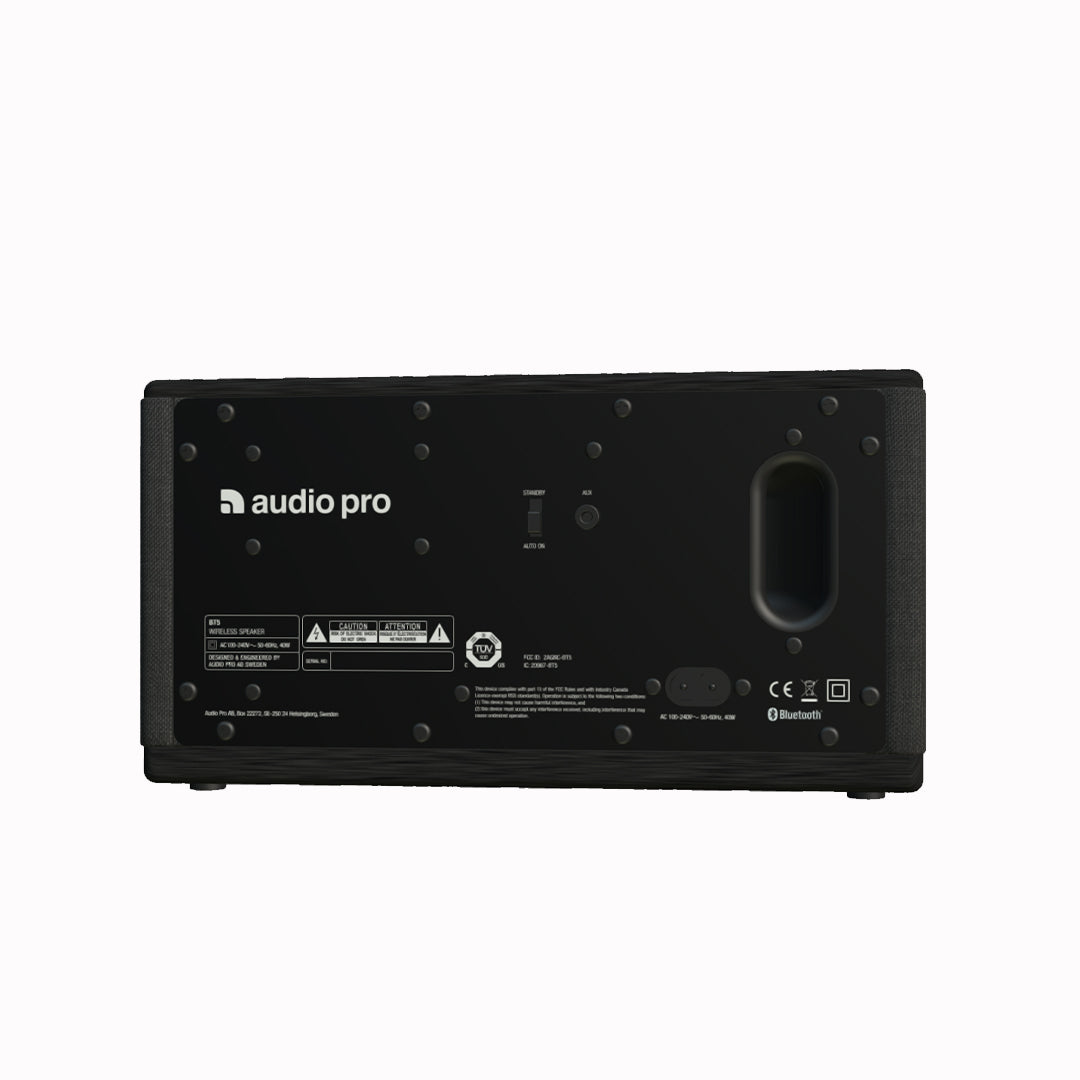 Rear View of the BT5 Bookshelf Bluetooth Speaker from Audio Pro on white background
