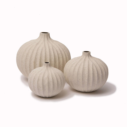 Bari - Sand White Deep Line Vase from Swedish design brand Lindform produce ceramics and glassware inspired by the organic tones of Scandinavian nature, while their simple shapes also draw influence from Japanese minimalist styling.