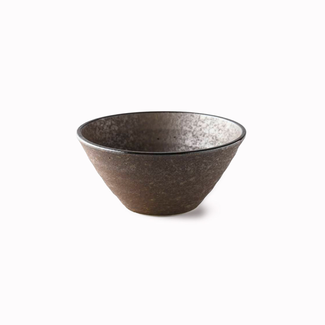 Rough textured Donburi bowl with matt glaze in a dark brown shade that catches the light to reveal a silvery shimmer. Suitable for serving individual rice portions, or any number of side dishes.
