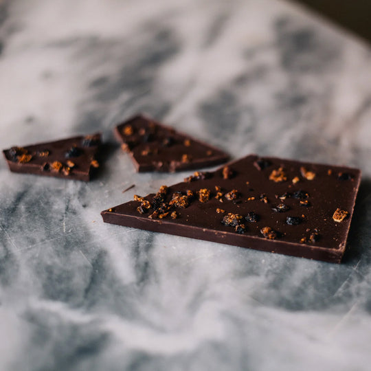 Bean-to-bar 72% dark chocolate with chewy Black Mission figs, crafted in small batches using single-origin cacao - Detail
