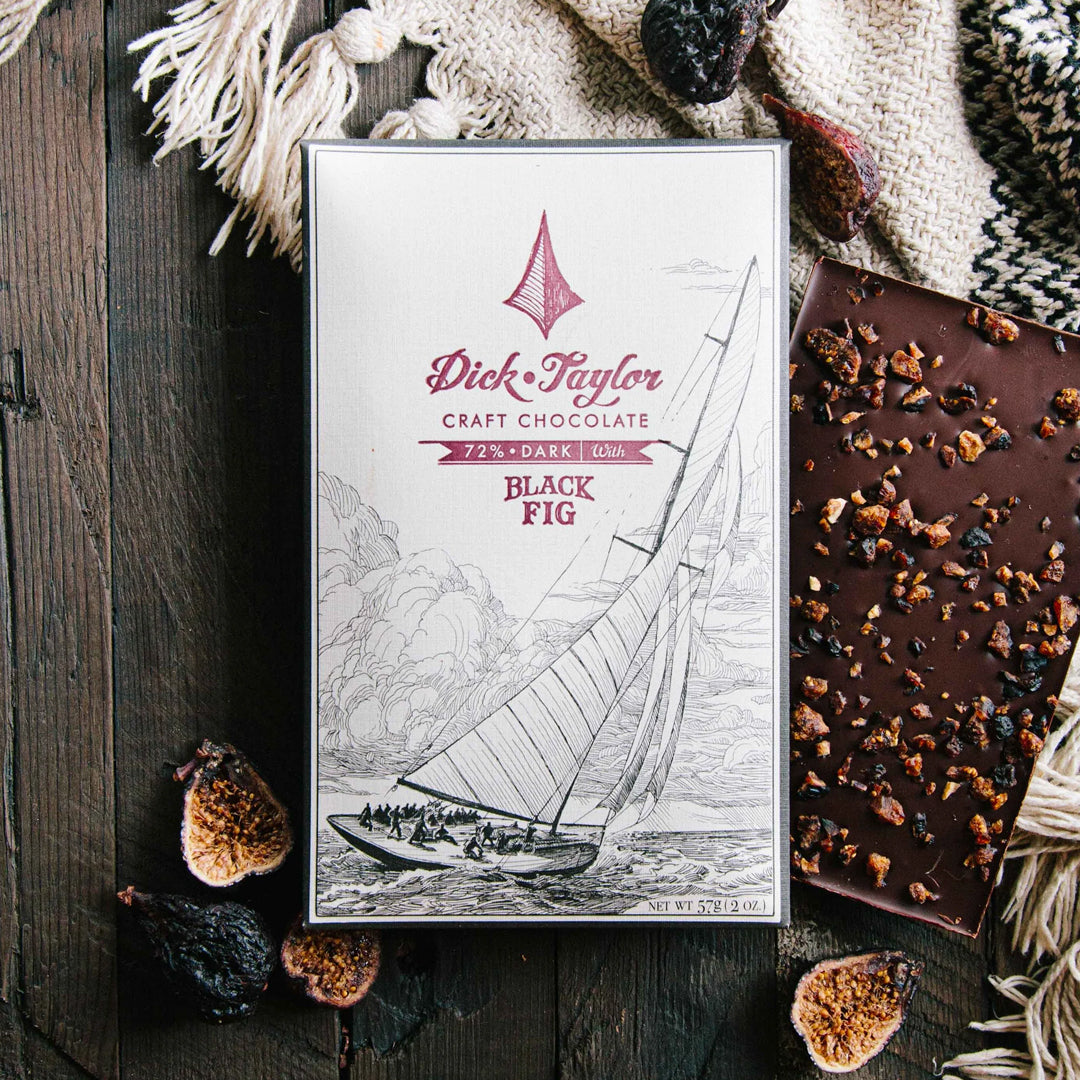Bean-to-bar 72% dark chocolate with chewy Black Mission figs, crafted in small batches using single-origin cacao - lifestyle