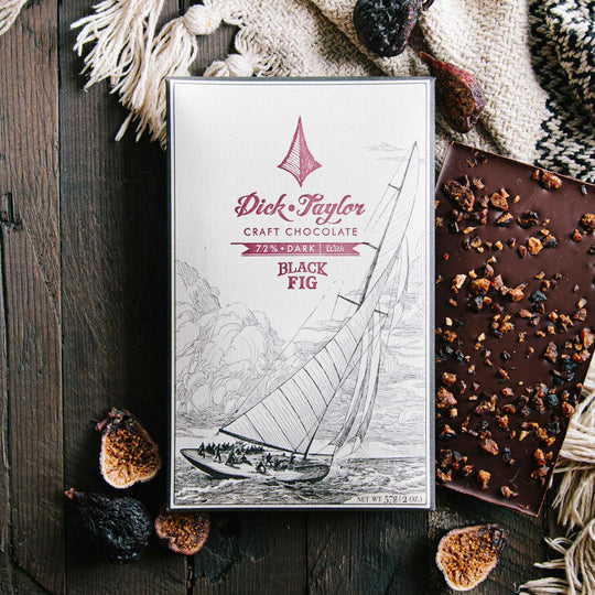 Bean-to-bar 72% dark chocolate with chewy Black Mission figs, crafted in small batches using single-origin cacao - lifestyle