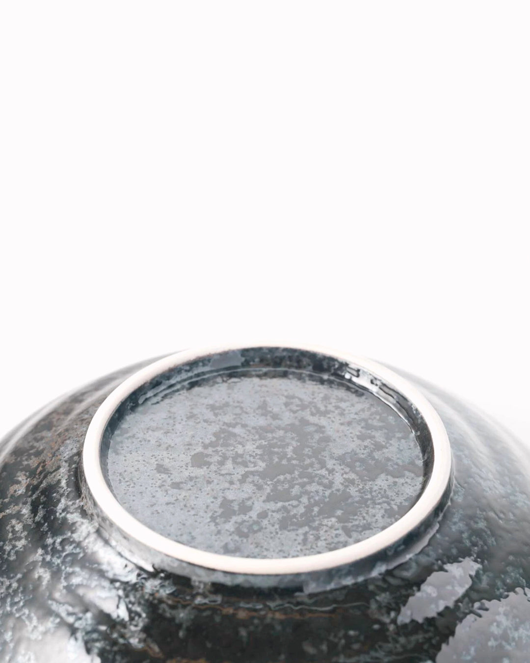 Matt black Shallow noodle bowl with irregular glossy glazed black stripes.