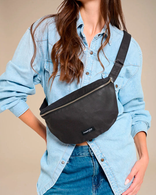 The Custine Belt Bag with an AW26 update - same original size and shape reworked with a waxed finish to give the new season fabric a richer colour and a worn in appearance over time.