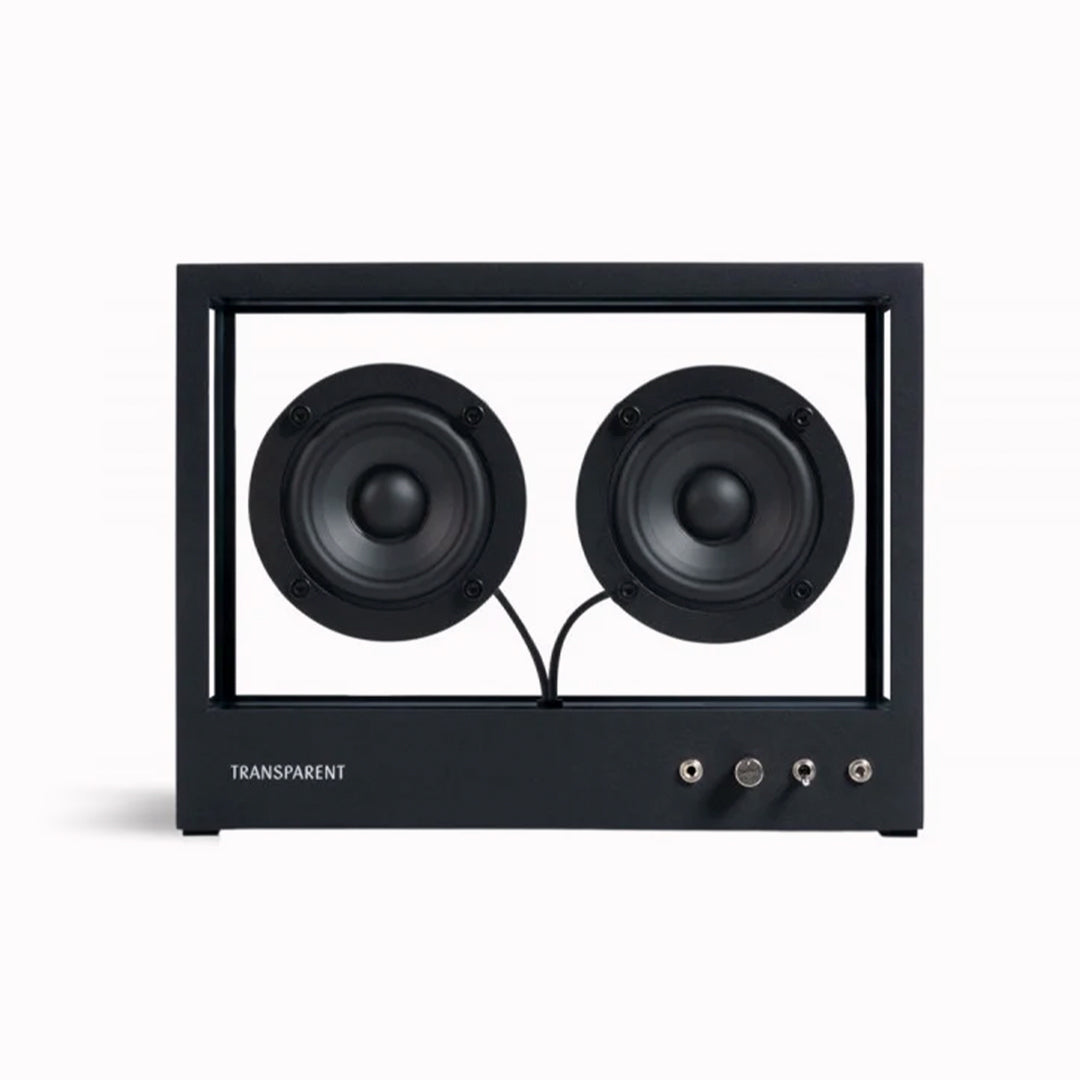 The Transparent Small Transparent Speaker in black is a compact Bluetooth speaker built with the same thinking as good furniture — minimal, functional and made to last.