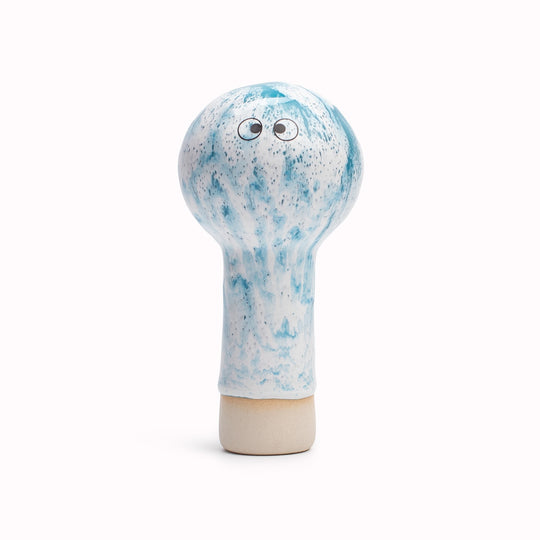 Meet Oni! Oni is a balloon headed, hand glazed ceramic figurine created as a close relative of the classic Arhoj Ghost