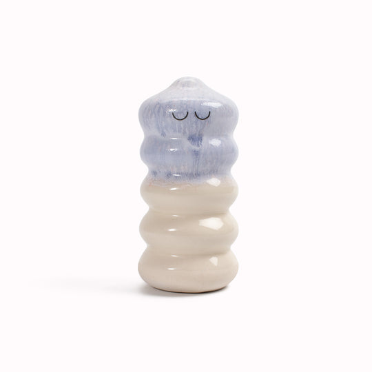 Meet Buru! Buru is a ridged cylinde shaped, hand glazed ceramic figurine created as a close relative of the classic Arhoj Ghost.