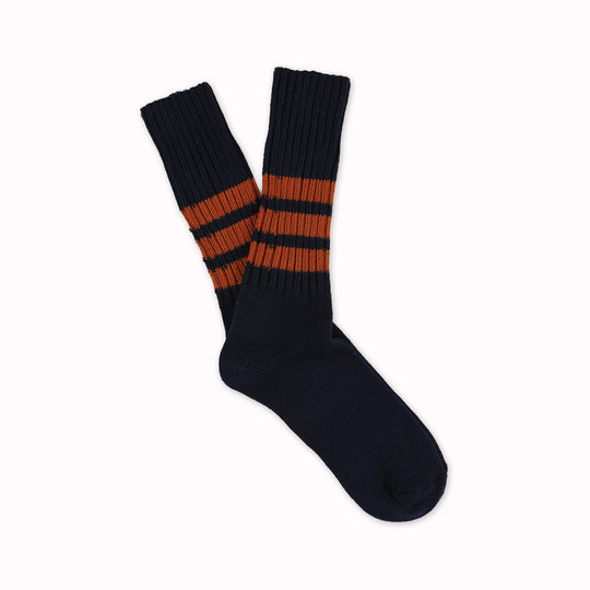 Striped Crew Socks | Blue + Brick Red | UK6-10.5