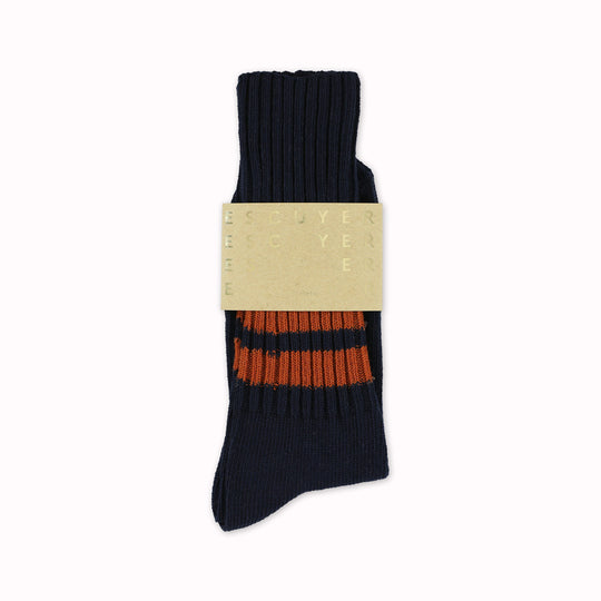 Striped Crew Socks | Blue + Brick Red | UK6-10.5