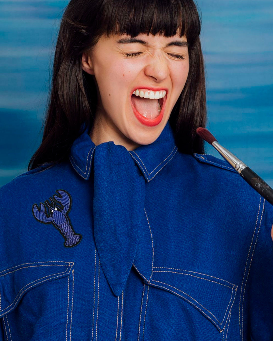Make a statement with this beautiful Blue Lobster&nbsp;hand embroidered decorative lapel pin by Paris based Macon et Lesquoy - personalise your favourite garments to define your individual style.&nbsp;