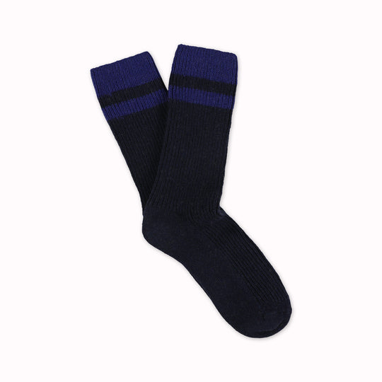 Cashmere Striped Socks | Navy and Blue | UK6-10