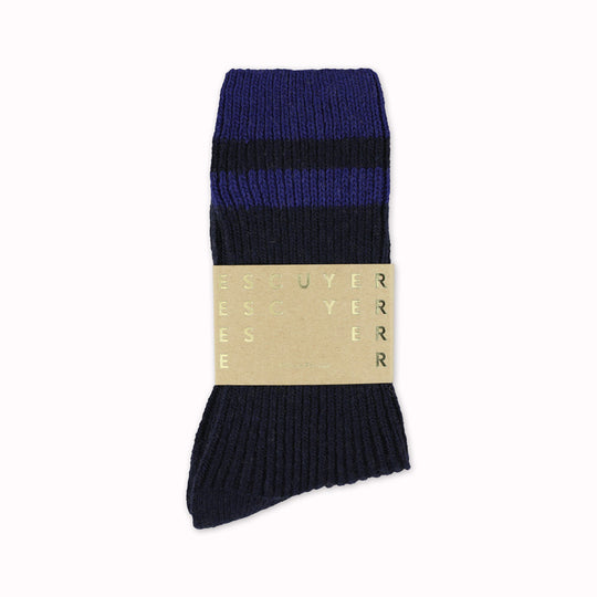 Cashmere Striped Socks | Navy and Blue | UK6-10