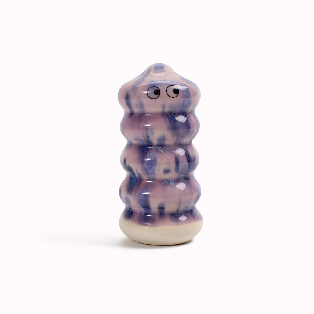 Meet Buru! Buru is a ridged cylinde shaped, hand glazed ceramic figurine created as a close relative of the classic Arhoj Ghost.
