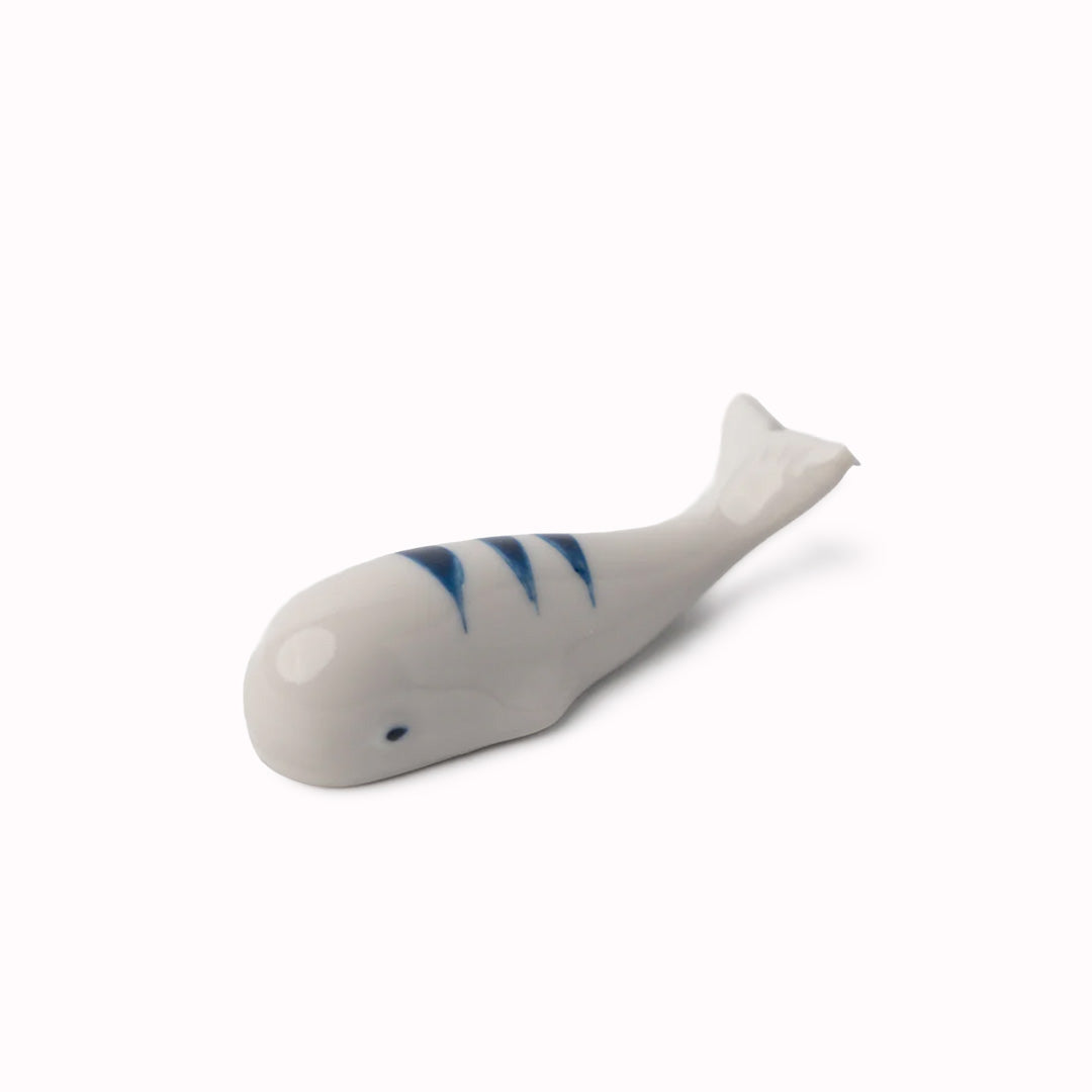 Minoyaki Porcelain Blue Striped Whale Chopstick Rest