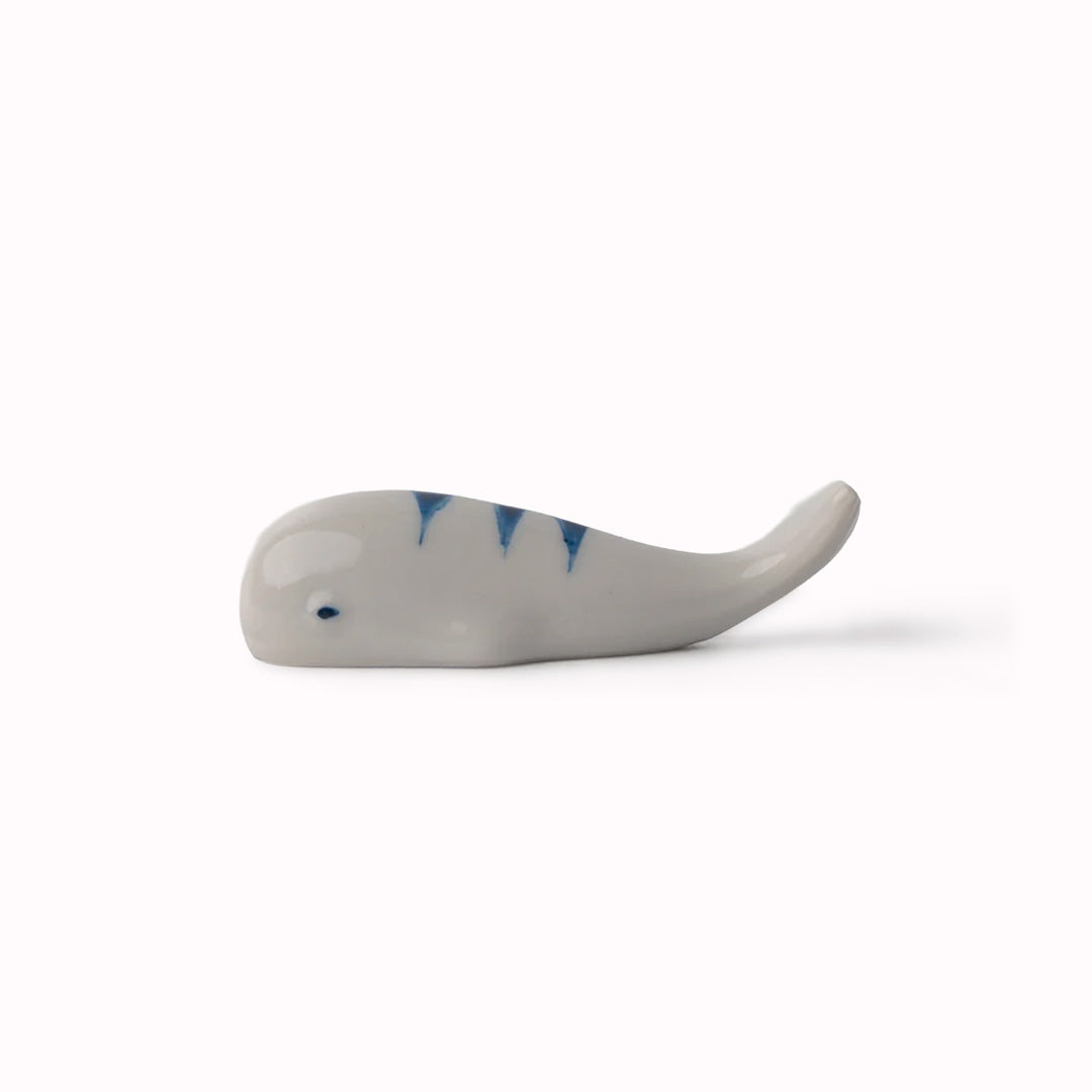 Minoyaki Porcelain Blue Striped Whale Chopstick Rest
