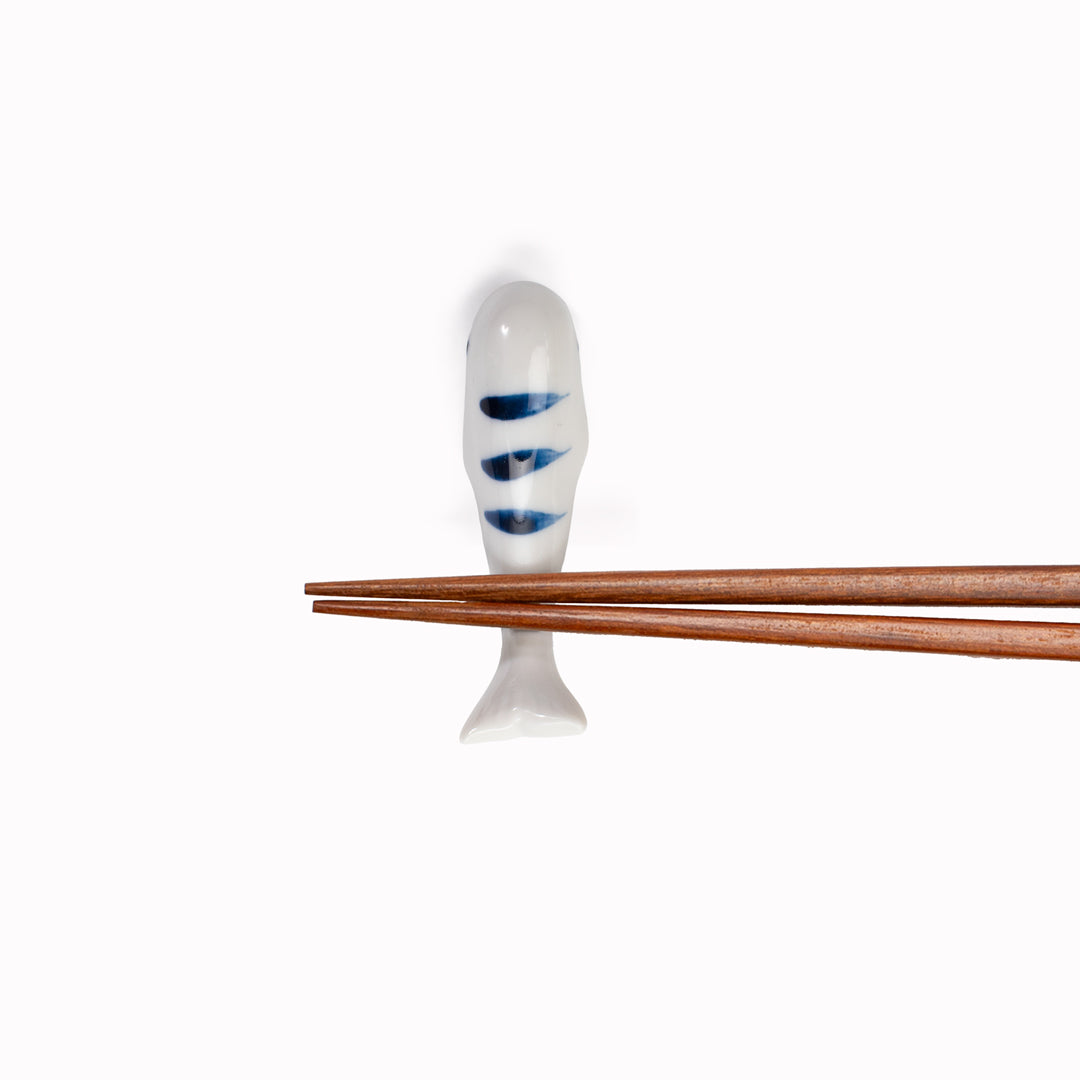 Minoyaki Porcelain Blue Striped Whale Chopstick Rest