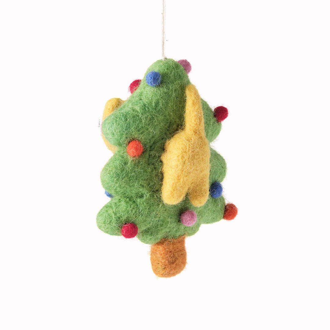 Bobby the Cat stuck in a tree! A playful felted Christmas tree decoration designed by Elliot Kruszynski.
