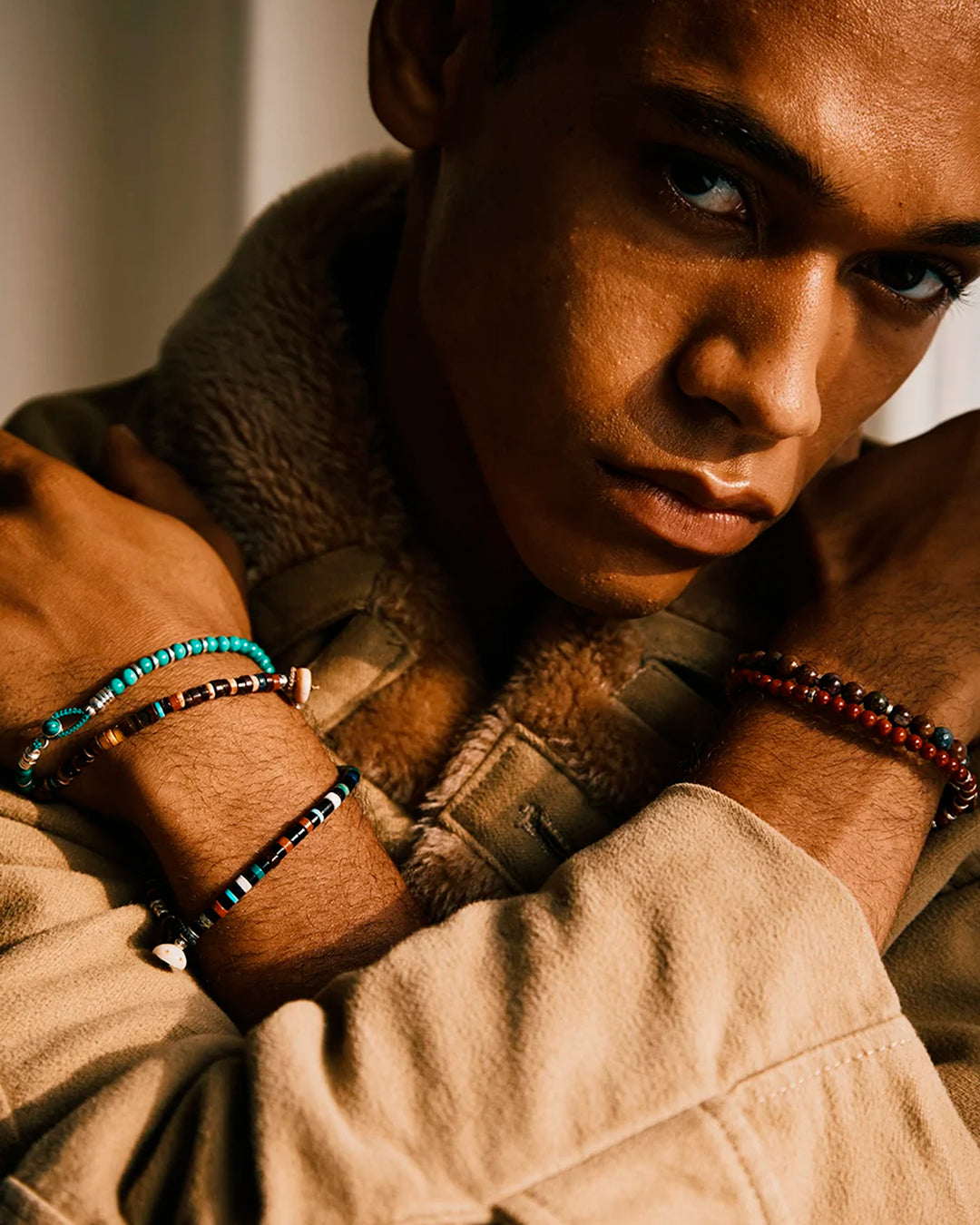 Mikia's handmade Bead bracelet combines black jet with an irregular mix of colour natural stones and shell to create a distinctive beaded necklace with rich variations in colour and texture.