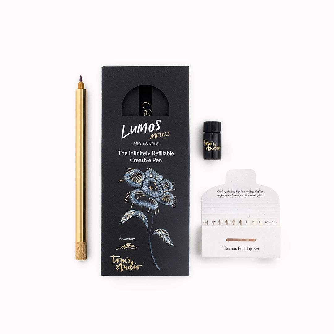 The Tom's Studio Lumos Pro in Matte Midnight is a precision-engineered, infinitely refillable fineliner, writing and brush pen designed for creators who reject disposable tools.
