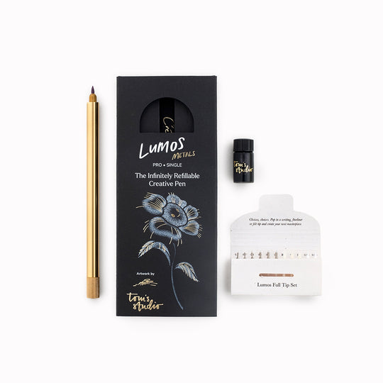 The Tom's Studio Lumos Pro in Matte Midnight is a precision-engineered, infinitely refillable fineliner, writing and brush pen designed for creators who reject disposable tools.