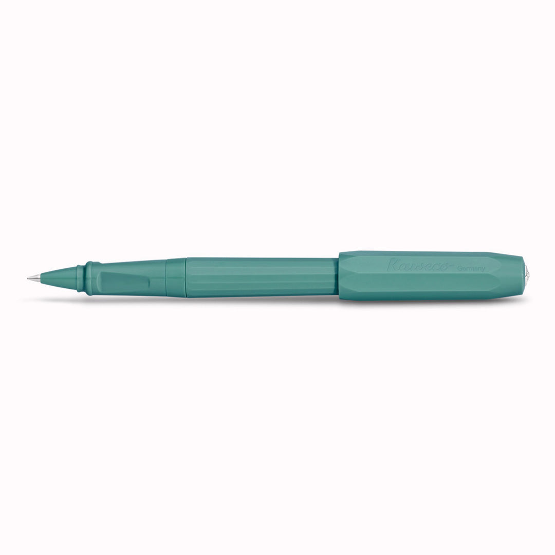 The Kaweco Perkeo rollerball pen in Breezy Teal features an ergonomic grip, octagonal cap and hexadecagon shaped barrel.