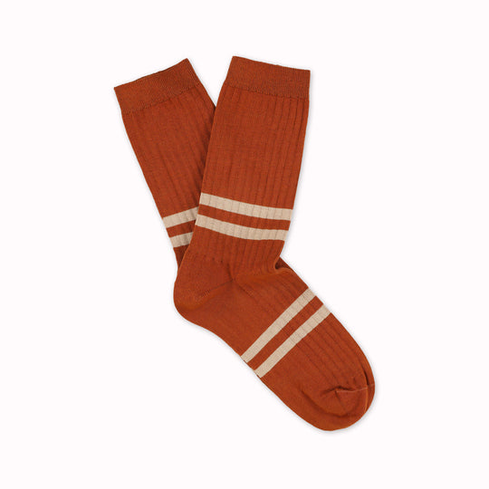 Striped Crew Socks | Brick Red + Pink | UK3.5-7