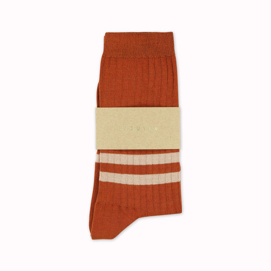 Striped Crew Socks | Brick Red + Pink | UK3.5-7