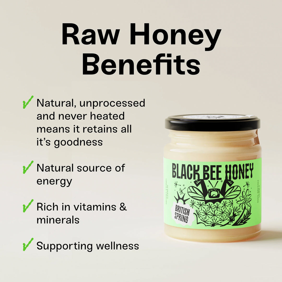 Black Bee Honey British Spring Honey is a soft-set, raw honey with a clean, lightly floral sweetness.