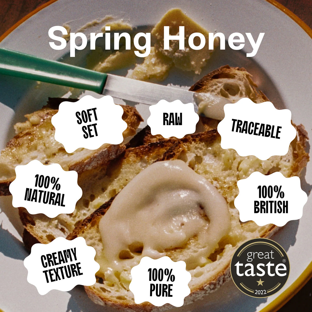 Black Bee Honey British Spring Honey is a soft-set, raw honey with a clean, lightly floral sweetness.