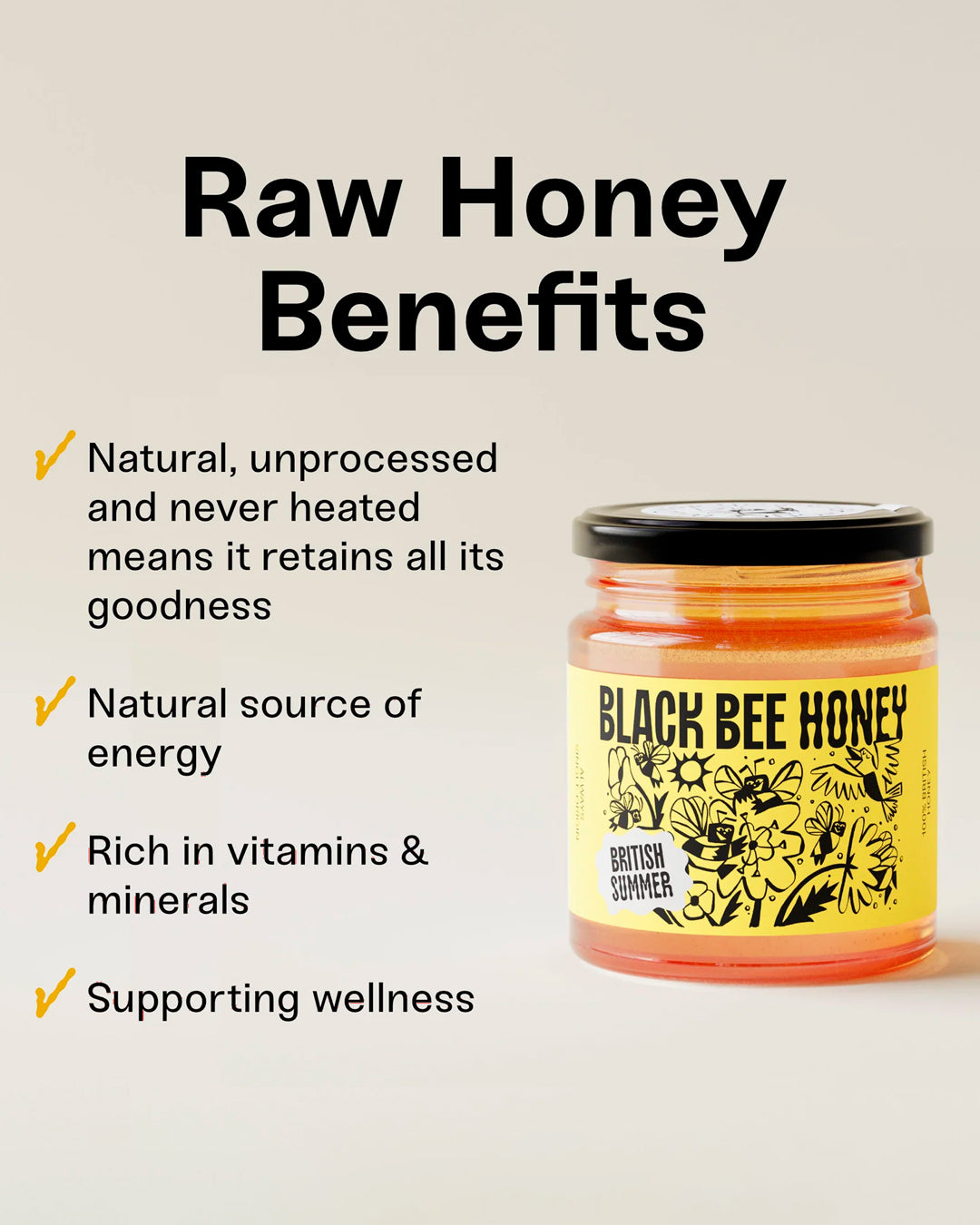 British Summer Honey is a raw, single-source wildflower honey gathered during the summer months