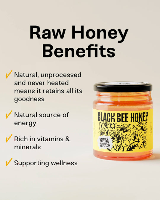 British Summer Honey is a raw, single-source wildflower honey gathered during the summer months