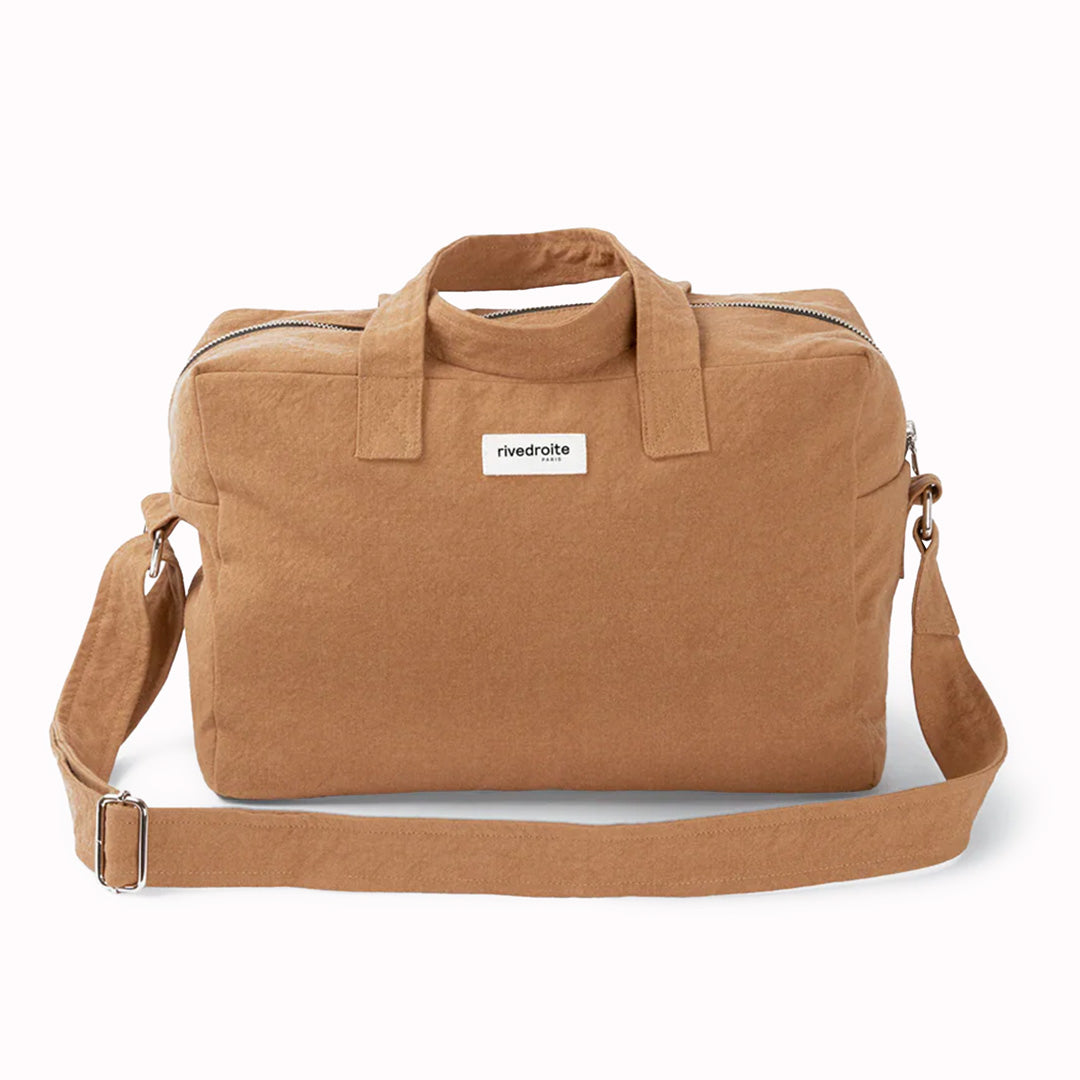 Camel Sauval bag from Parisian brand Rive Droite is a compact everyday messenger bag made from recycled cotton.