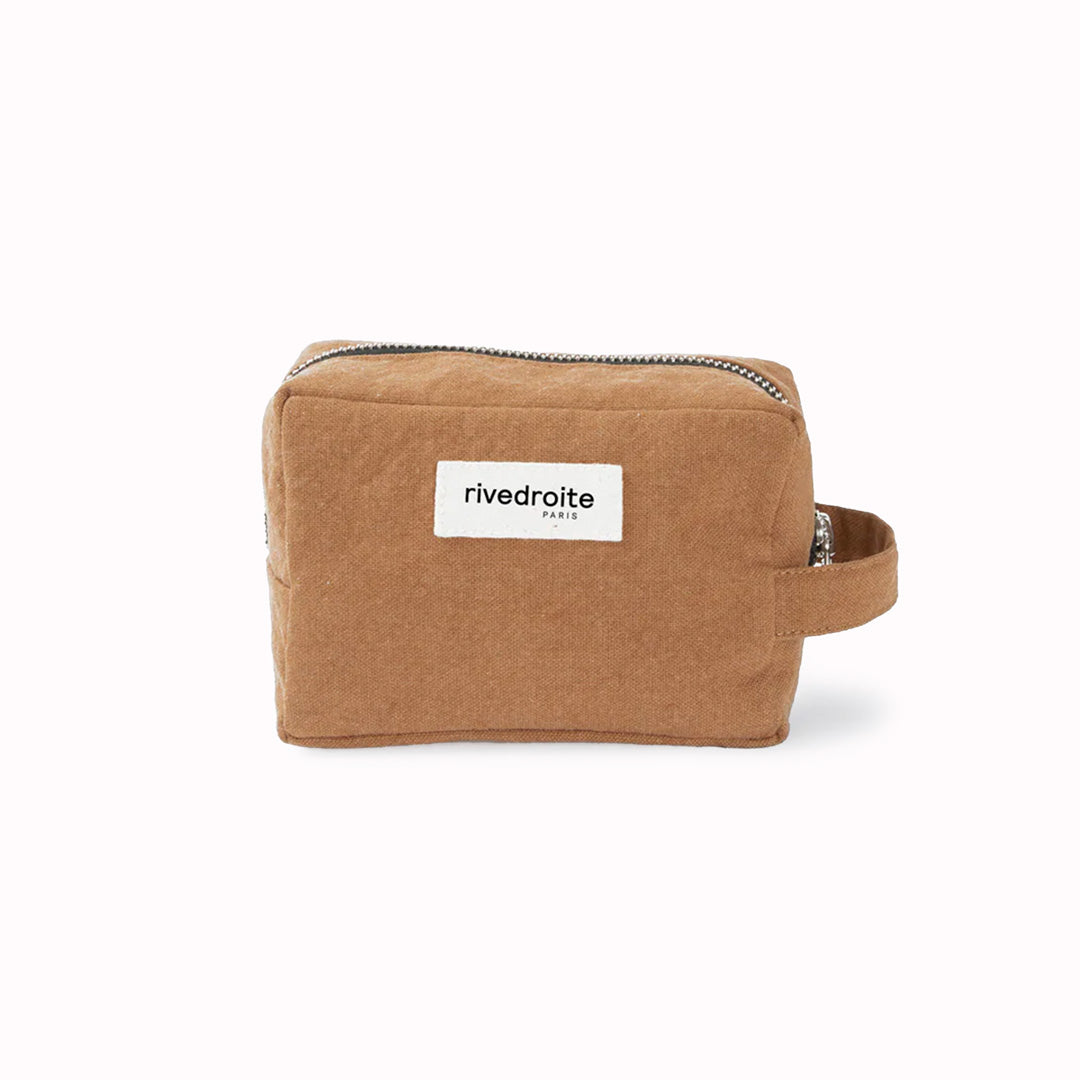 Camel Tournelles bag from Parisian brand Rive Droite is a compact everyday toiletry make up bag made from re-cycled cotton.