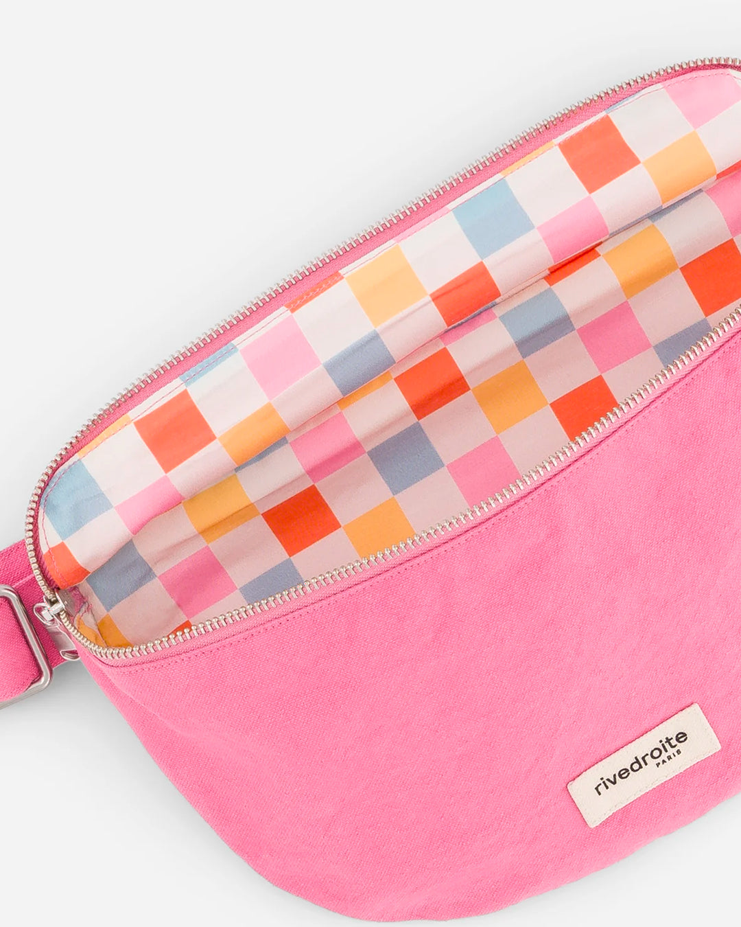 The Custine Belt Bag by Rive Droite Paris is a compact belt bag made from a Candy Pink recycled cotton fabric.