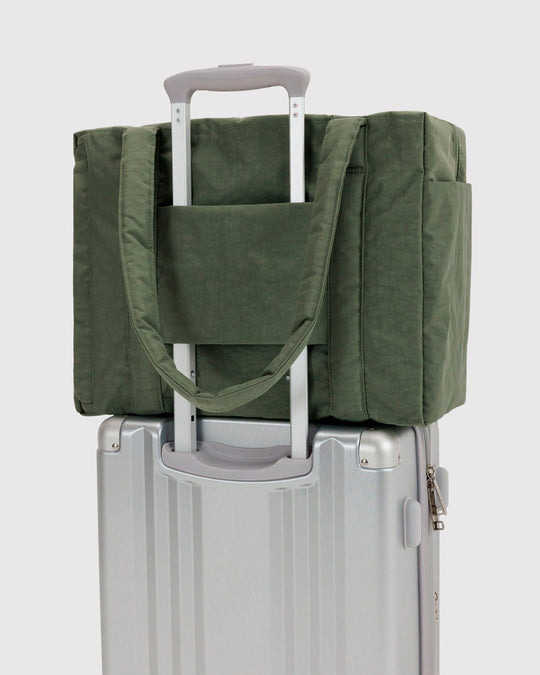 Made from recycled heavyweight nylon in a muted green colourway, it holds its shape without feeling rigid.