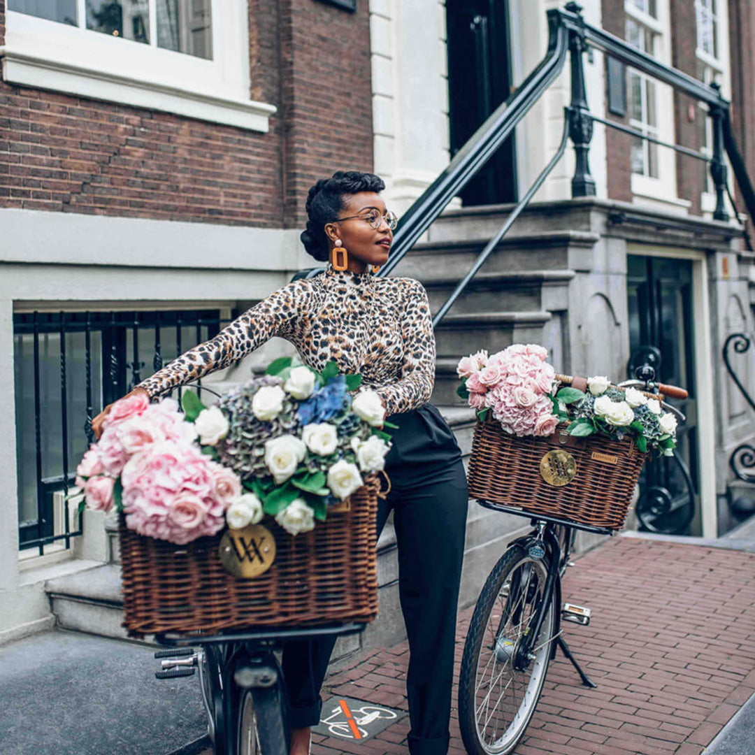 Cargo Bike is a hand embroidered decorative brooch from Macon et Lesquoy in collaboration with Waldorf Astoria Amsterdam. A beautiful Amsterdam inspired lapel pin, featuring a cyclist transporting an oversized plant - a familiar sight on the streets of Amsterdam! Lifestyle