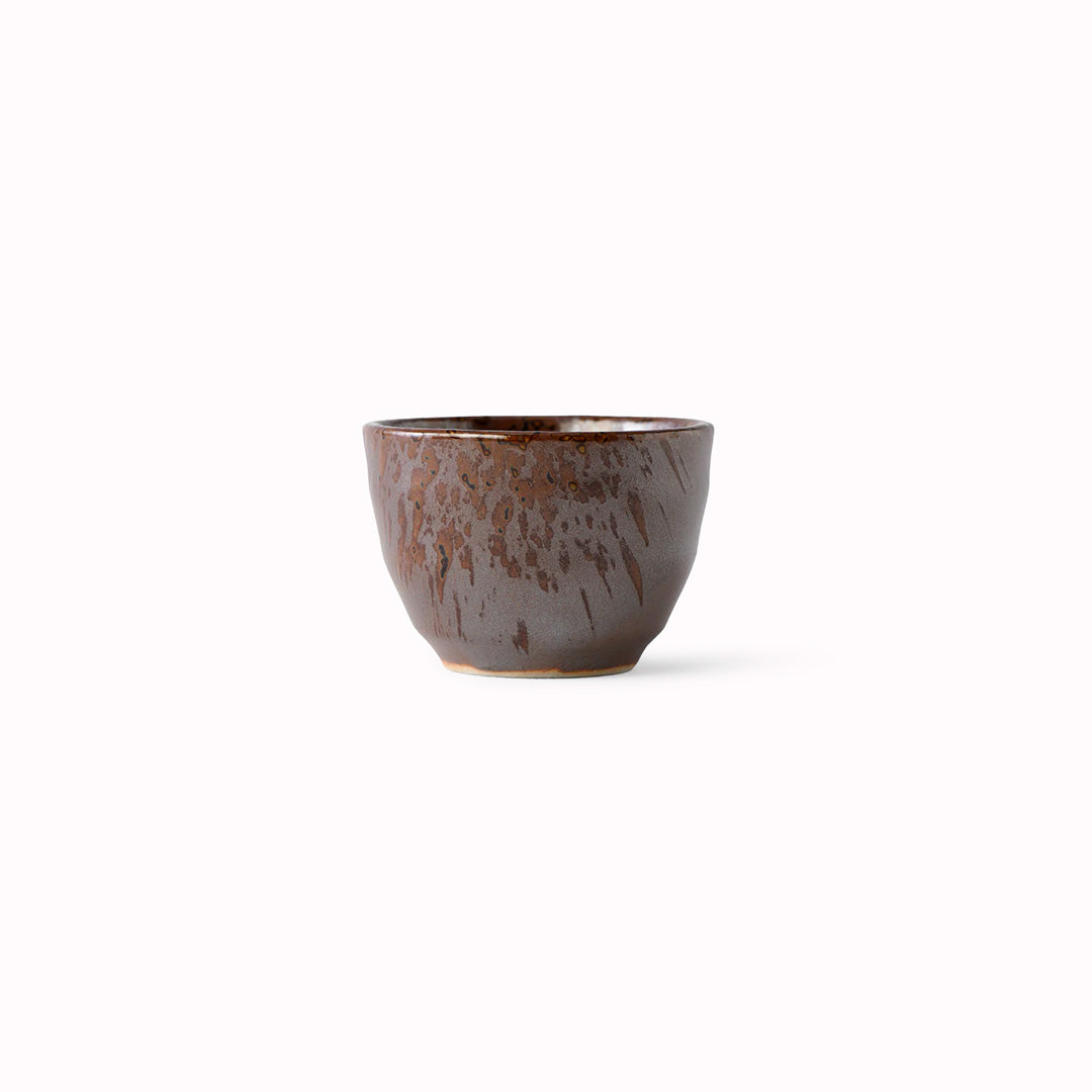 Sake Cup with forest green speckle on an earthy brown glaze base from Made in Japan. Made from 'Minoyaki' porcelain, fired at a high temperature and hand finished in Gifu prefecture.