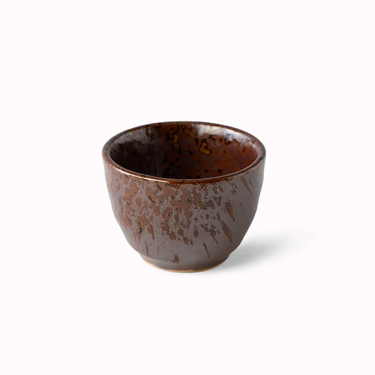 Sake Cup with forest green speckle on an earthy brown glaze base from Made in Japan. Made from 'Minoyaki' porcelain, fired at a high temperature and hand finished in Gifu prefecture.