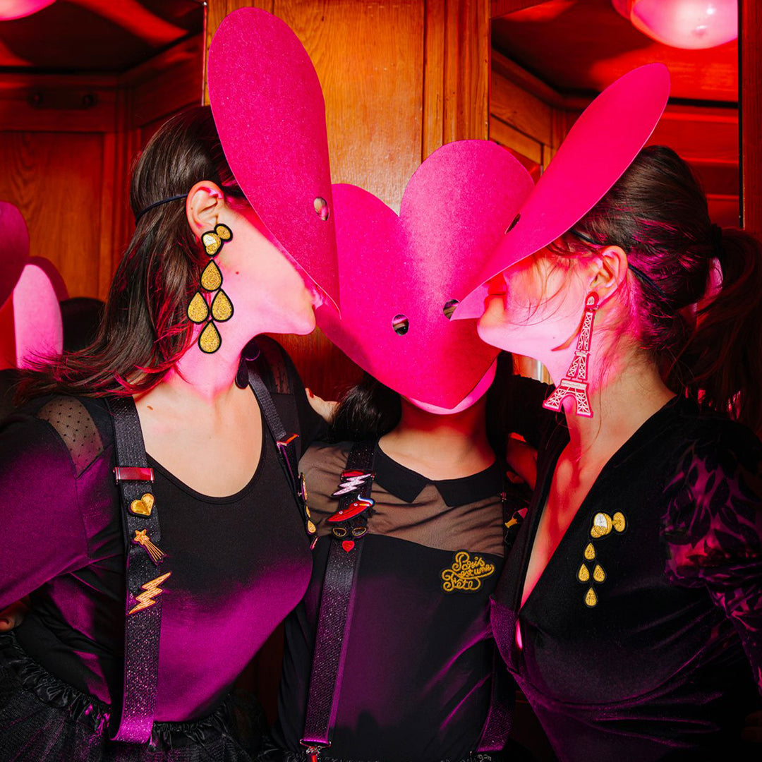 A celebration of the good times! Champagne Rain is a beautiful hand embroidered brooch by Parisian fashion accessory brand Macon et Lesquoy.