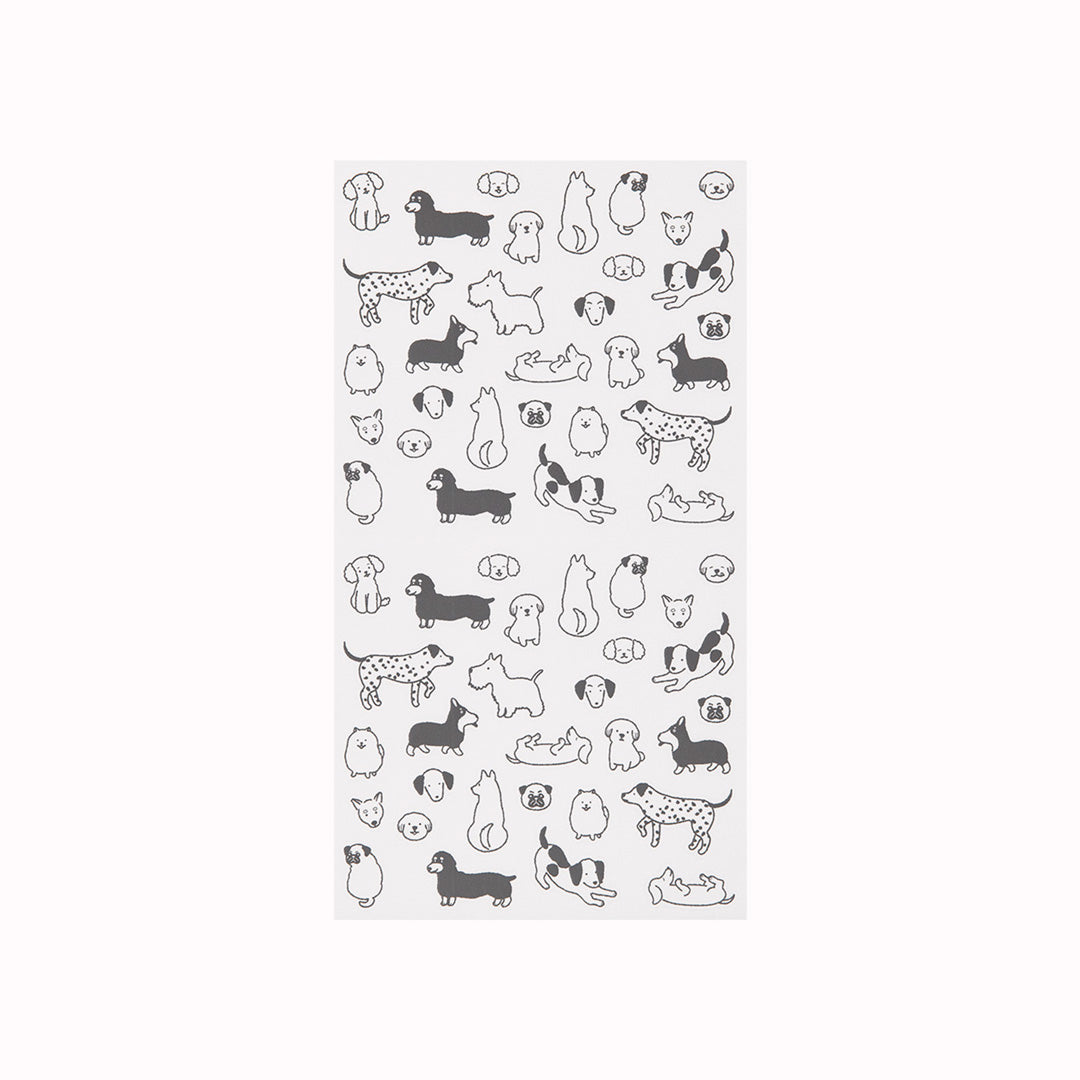 Add some personality to your journalling with Midori's chat dog stickers. The mono coloured hand drawn designs have a low tack sticky adhesive back meaning that they are reusable and are printed on a hardwearing translucent acrylic paper to look like they are printed on the page.