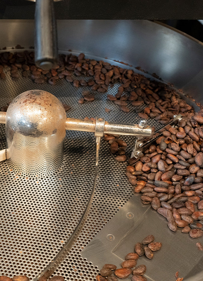 cocoa beans in roaster