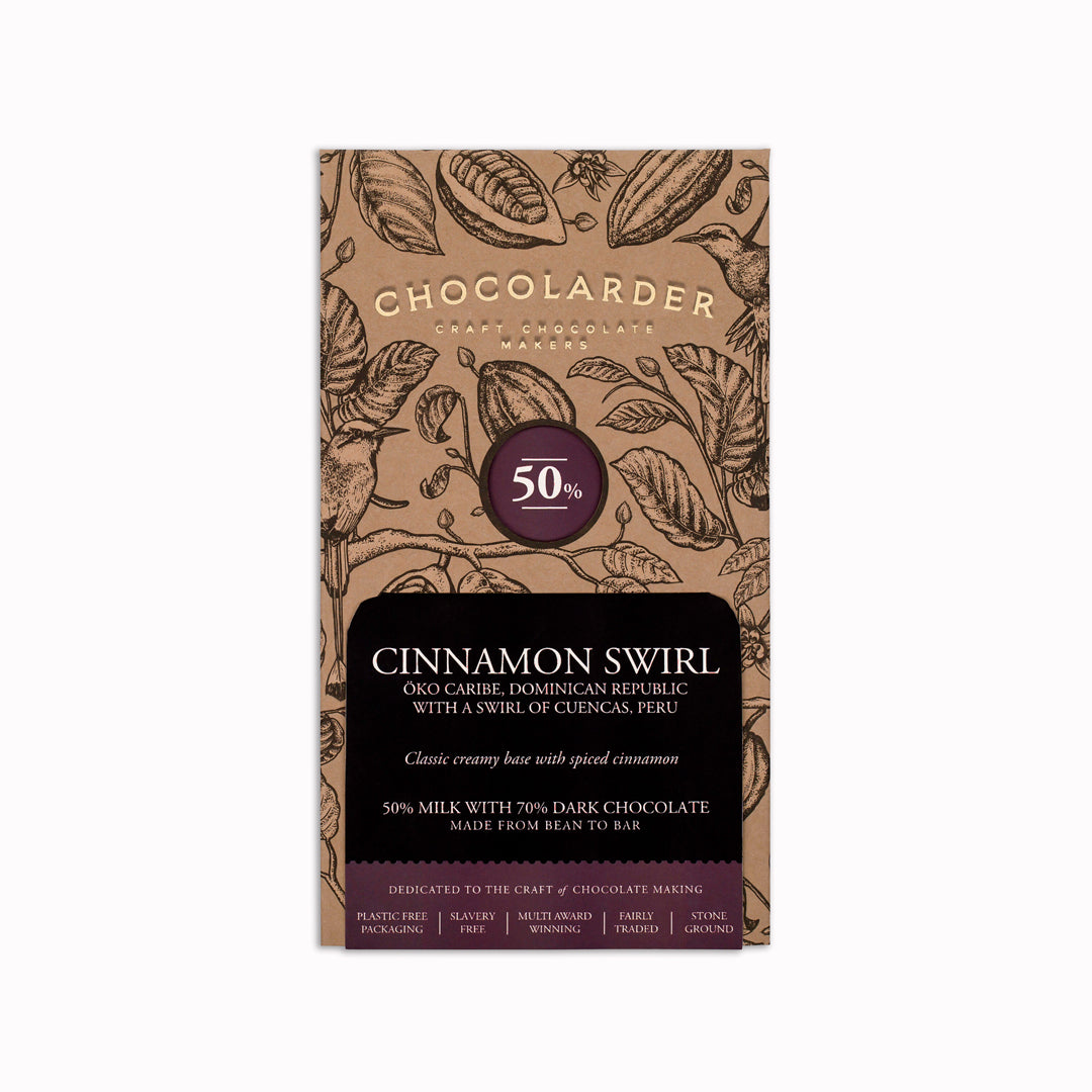 The milk chocolate is blended with cinnamon dark chocolate in rich swirls. Although this bar contains no actual pastry or dough, its flavours closely resemble them in a surprisingly natural way.