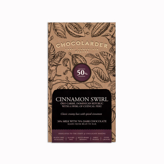 The milk chocolate is blended with cinnamon dark chocolate in rich swirls. Although this bar contains no actual pastry or dough, its flavours closely resemble them in a surprisingly natural way.