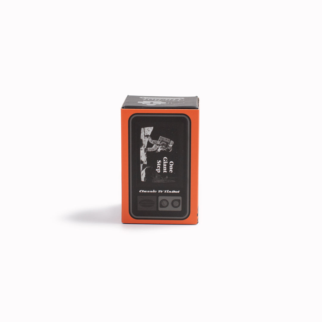 Each one has roots in nostalgic popular culture with 'Classic TV' based on a vintage TV with static screen. This Tinbot can be posed both horizontally and vertically and is a collab with geek culture brand, Classicbot.