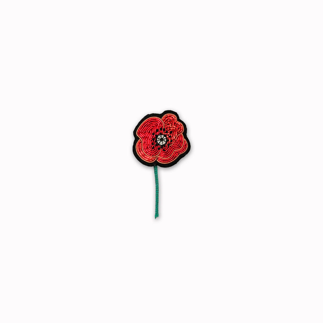 Make a statement with this beautiful Claude's Poppy hand embroidered decorative lapel pin by Paris based Macon et Lesquoy