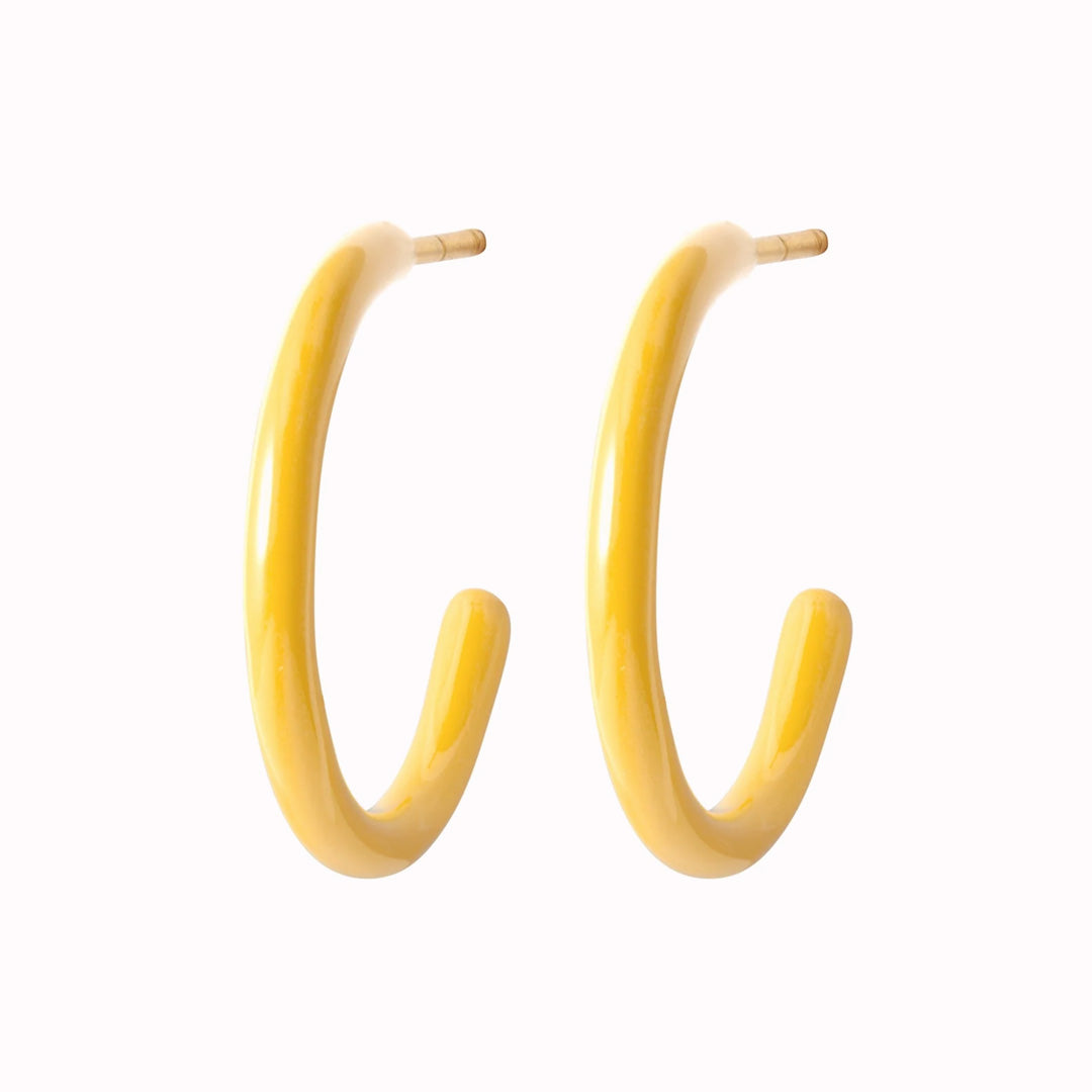 Yellow pair of bright and colourful hoop earrings from Lulu Copenhagen