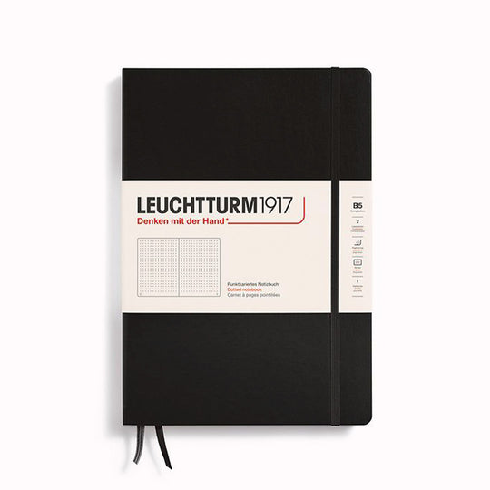 Black Dotted Composition Notebook from Leuchtturm1917, 2 page markers and a blank table of contents and numbered pages with gusseted rear pocket