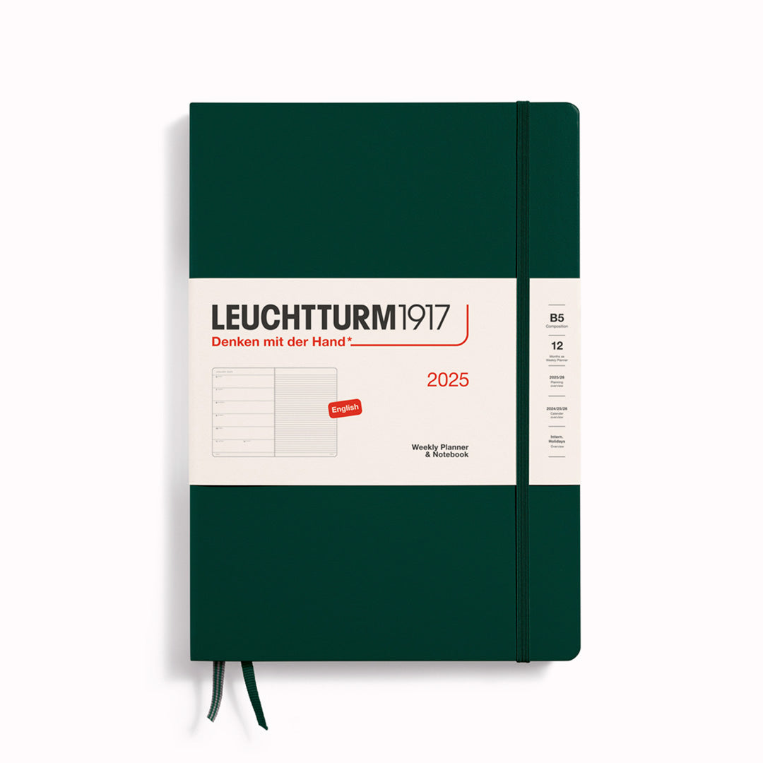 The Composition Weekly Planner + Notebook 2025 is Leuchtturm1917's combined Planner and Notebook, from January 2025 to December 2025. It comes in a choice of colours.