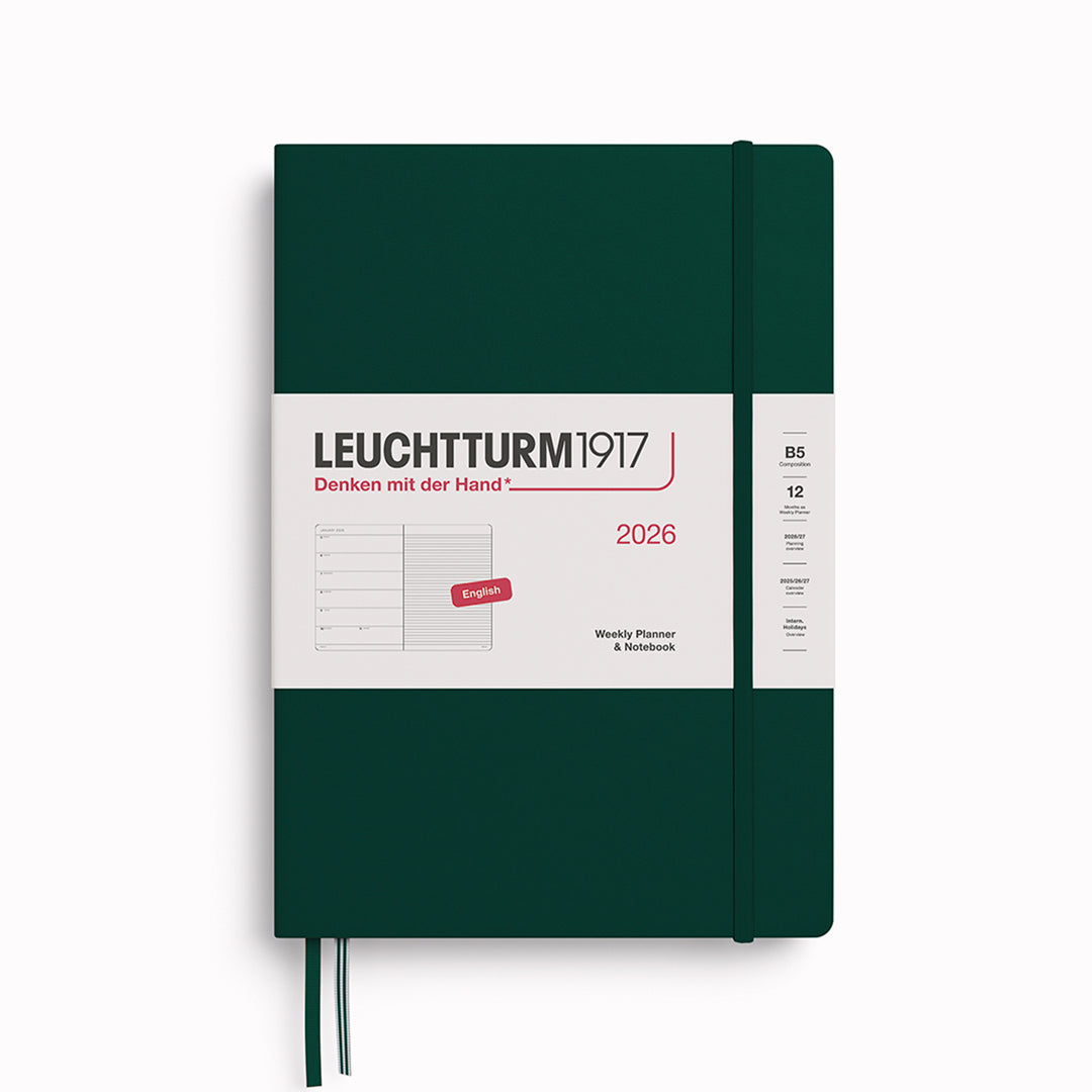 The Composition Weekly Planner + Notebook 2026 is Leuchtturm1917's combined Planner and Notebook, from January 2026 to December 2026. It comes in a choice of colours.
